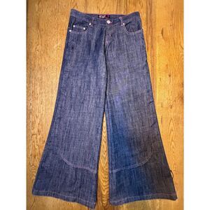 Vintage Kik Girl Kikwear Y2K Wide Leg Rave Skater Jeans Pink Stitch Size 7